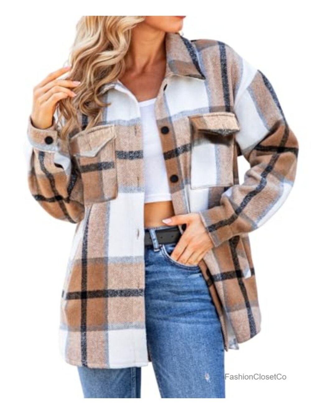 Plaid Shacket Oversized Boyfriend Flannel Button-Down Jacket